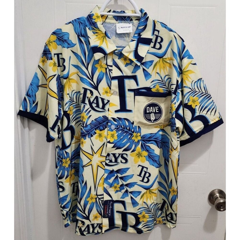 Tampa Bay Rays Dave Wills Floral Print Button Hawaiian Shirt Size Medium